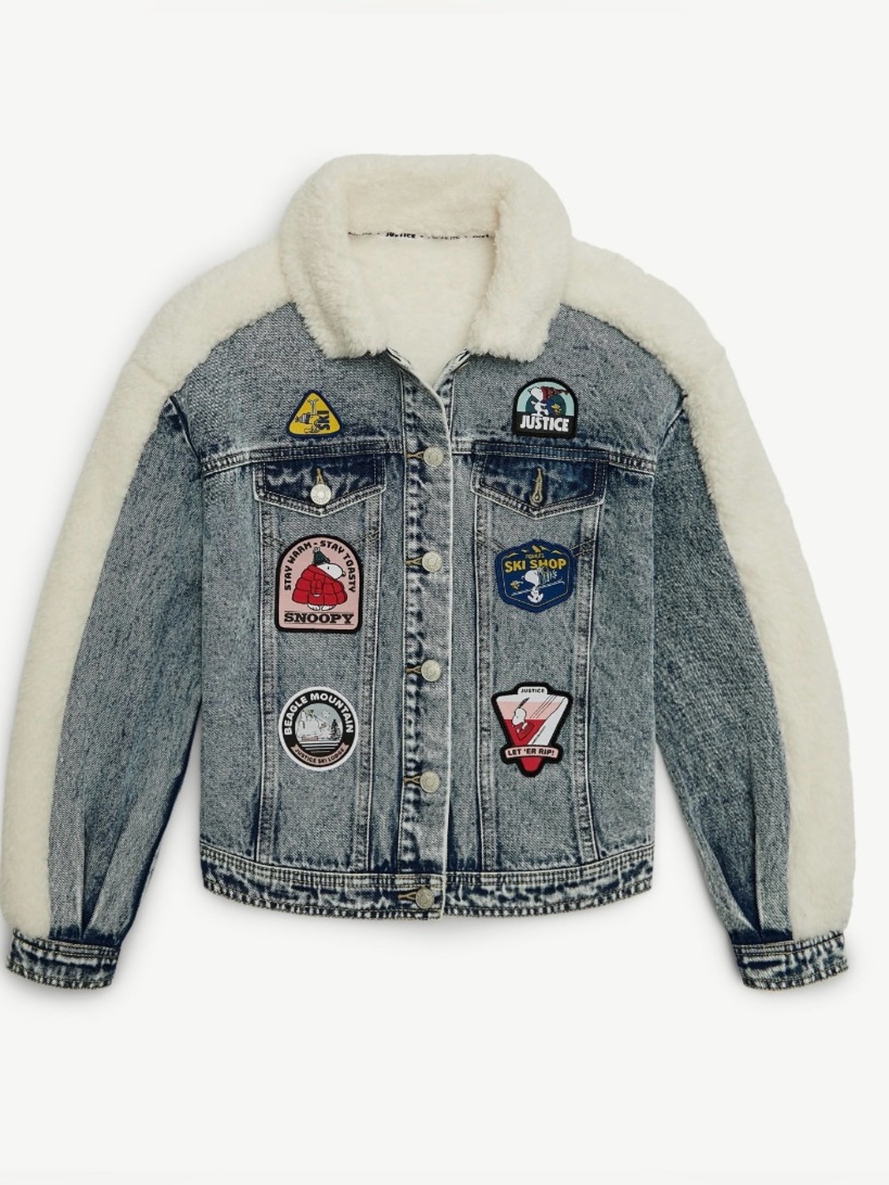 NWT Justice x Peanuts Snoopy Girls XLP 16-18 Sherpa Denim Jacket